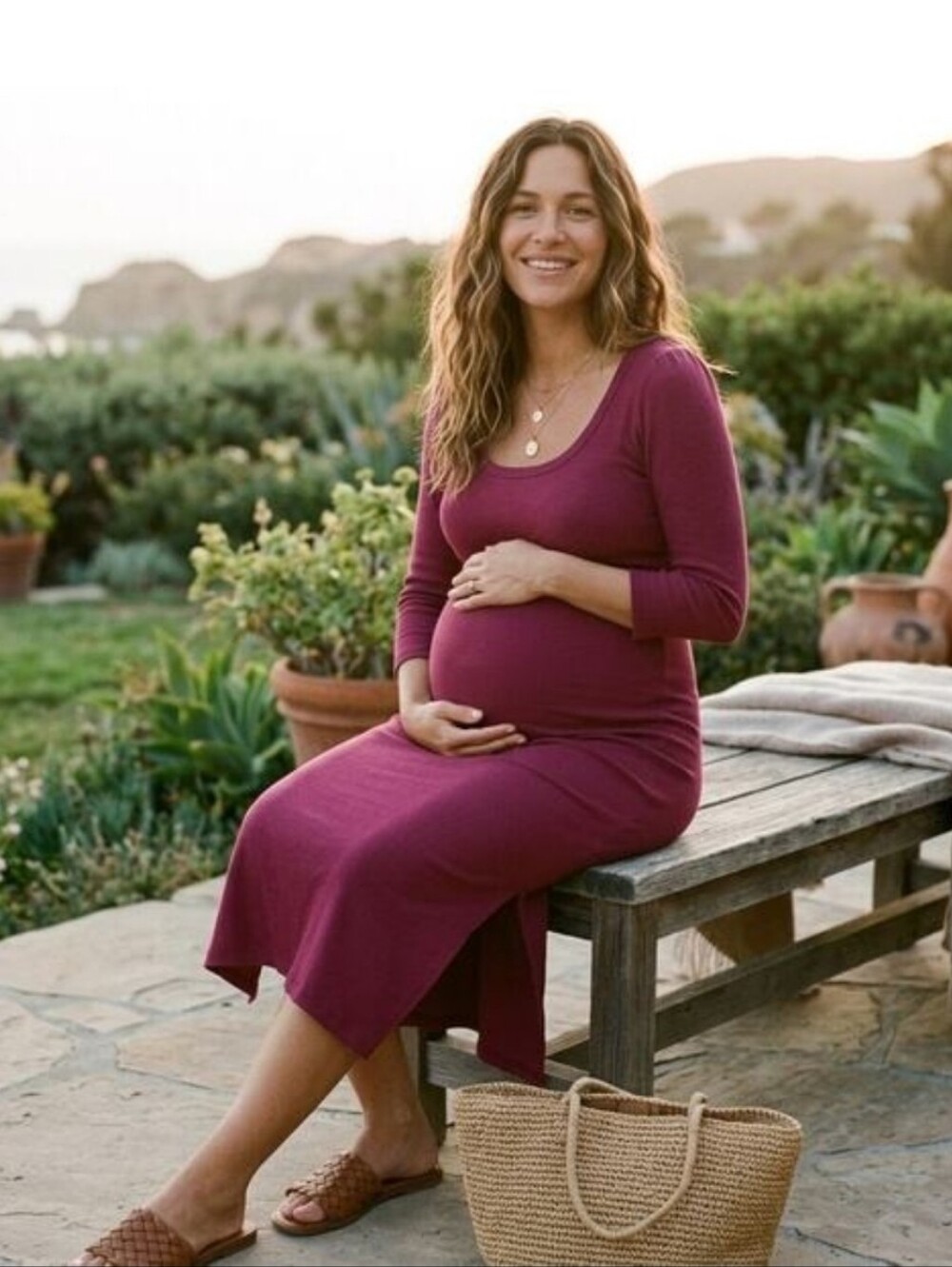 The Nines By Hatch Maroon Bodycon Stretchy Midi Maternity Dress Size Large